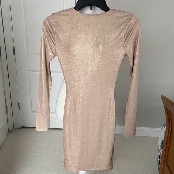 NWT Lovers + Friends Revolve Court Metallic Gold Champagne Bodycon Mini Dress - Picture 5 of 8